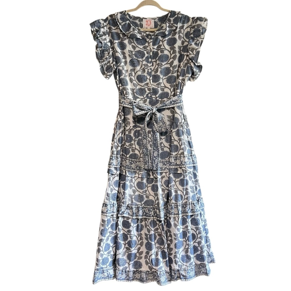 Victoria Dunn Sullivan Tiered Maxi Dress Charleston Blues Indigo Blossom Size XL